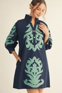 Baroque Floral Applique Shift Dress