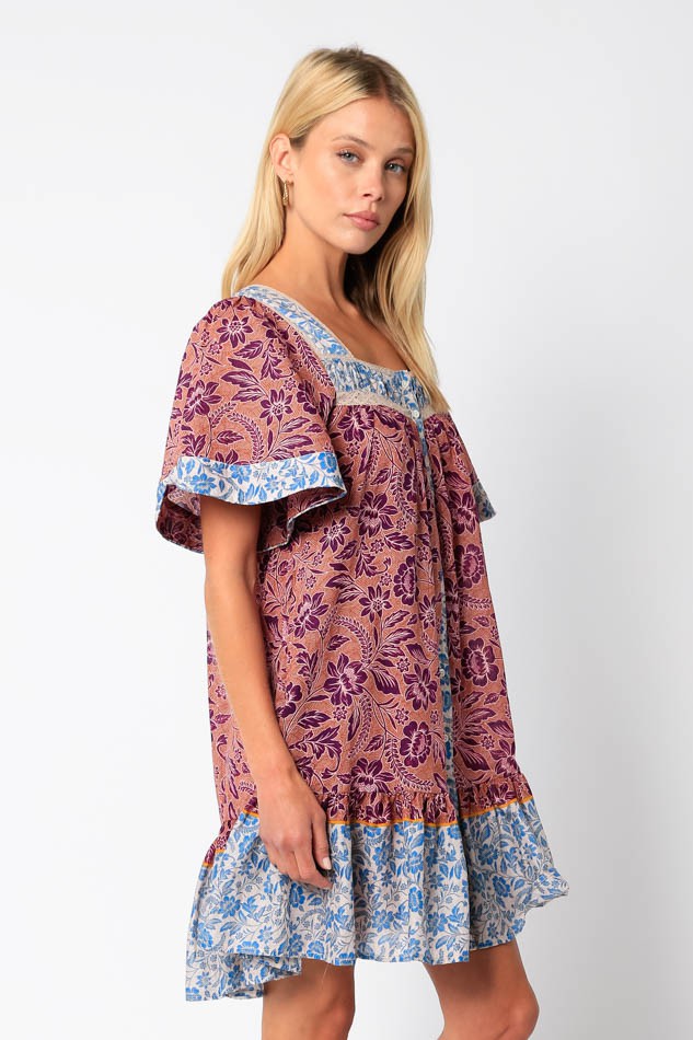 Blocked Floral Mini Dress