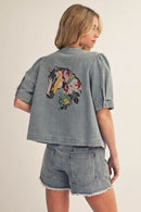 Horse Embroidery Denim Top