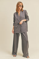 Satin Blazer And Wide Leg Pants Set