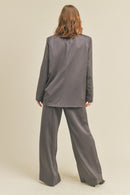 Satin Blazer And Wide Leg Pants Set