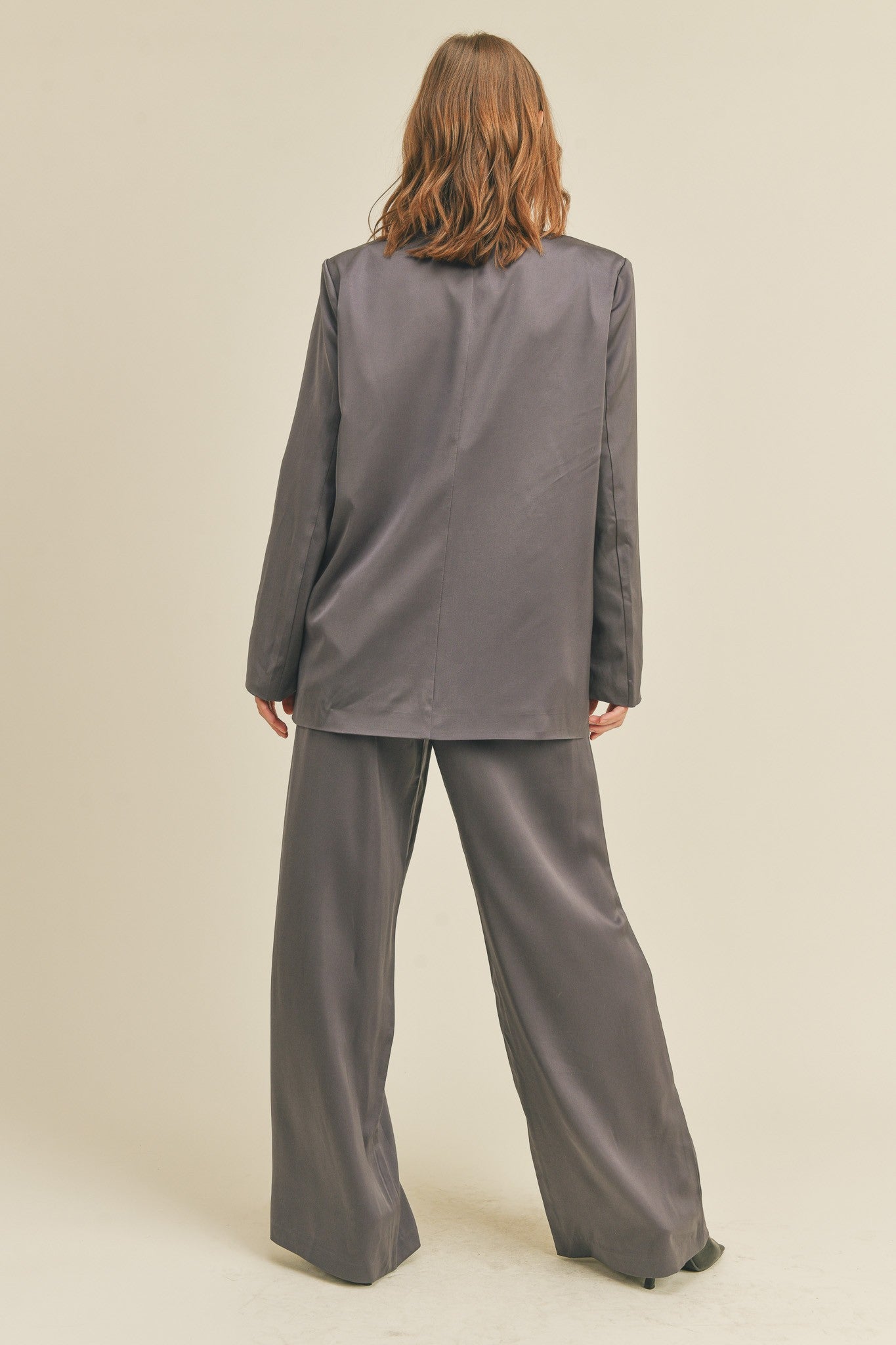 Satin Blazer And Wide Leg Pants Set