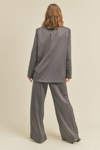 Satin Blazer And Wide Leg Pants Set