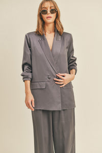 Satin Blazer And Wide Leg Pants Set