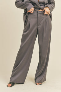 Satin Blazer And Wide Leg Pants Set