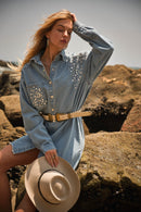 Rhinestone Gem Oversized Denim Shirt