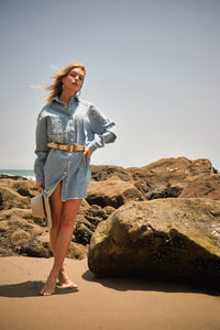Rhinestone Gem Oversized Denim Shirt