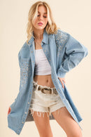 Rhinestone Gem Oversized Denim Shirt