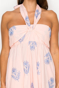 Azure Leaf Halter Dress