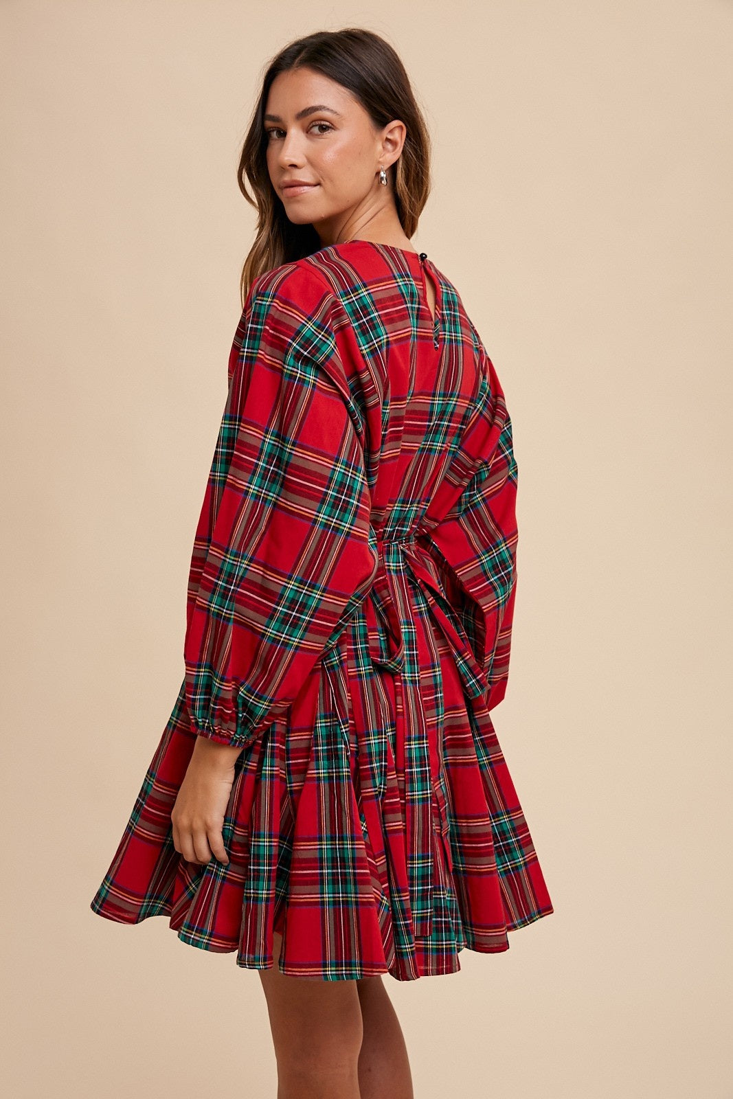 by the way plaid mini dress All Wrapped Up Bow Babydoll Mini Dress in Red Plaid