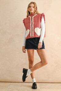 Sherpa Heart Pocket Gingham Vest