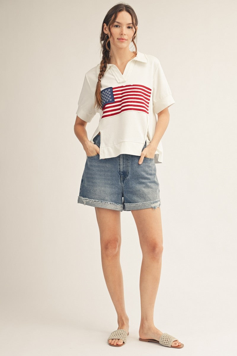 Collared American Flag Top