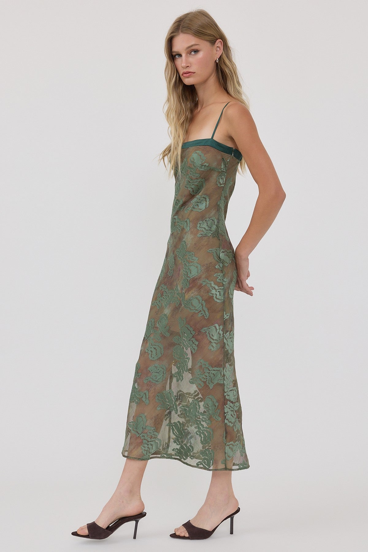 Floral Jacquard Midi Slip Dress