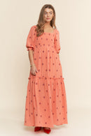 Floral Embroidered Gauze Maxi Dress