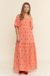 Floral Embroidered Gauze Maxi Dress