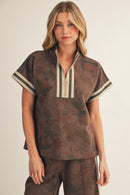 Side Accent Floral Henley Top