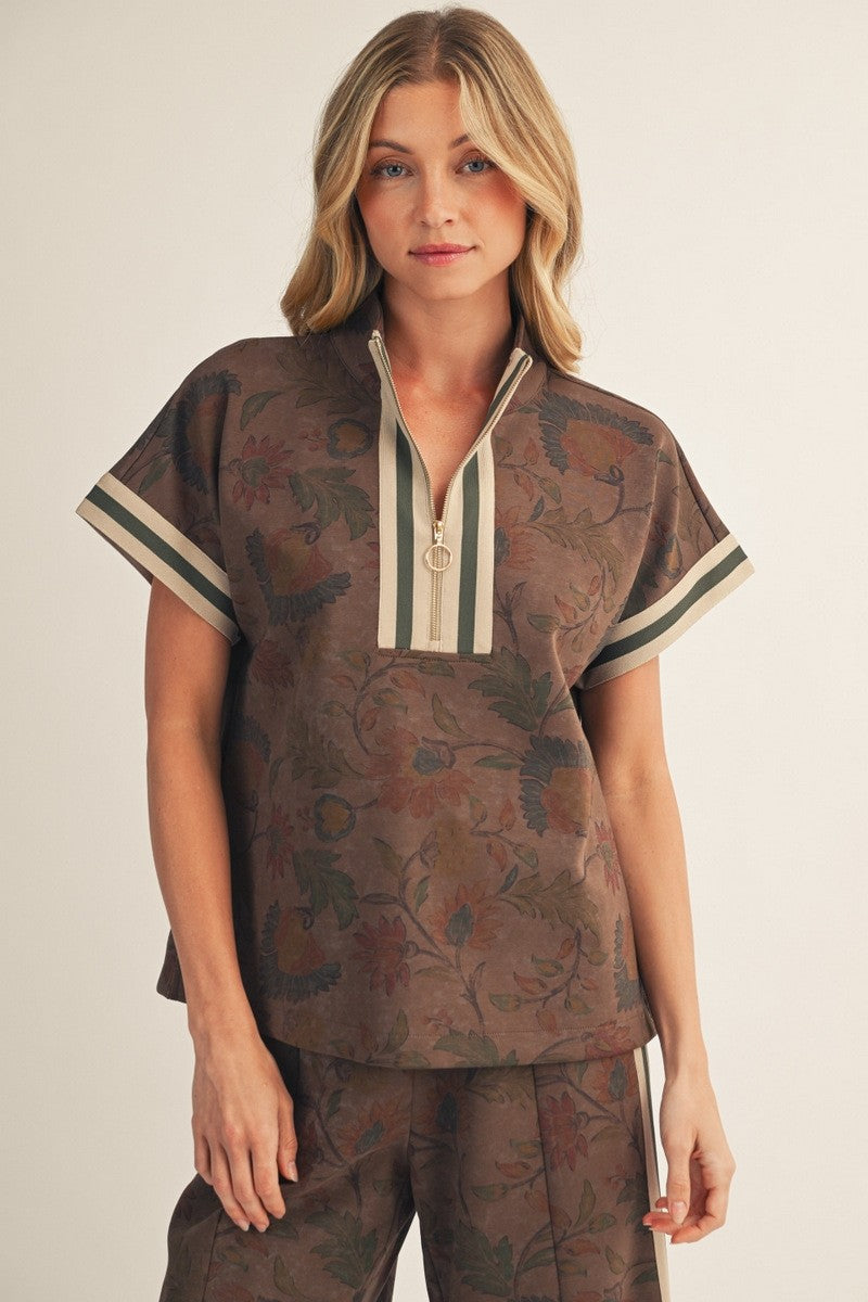 Side Accent Floral Henley Top