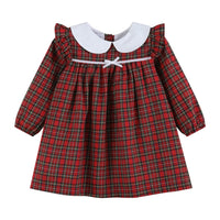 Christmas Plaid Collared Ruffle Dress