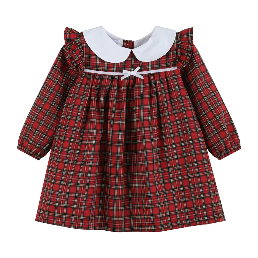 Christmas Plaid Collared Ruffle Dress