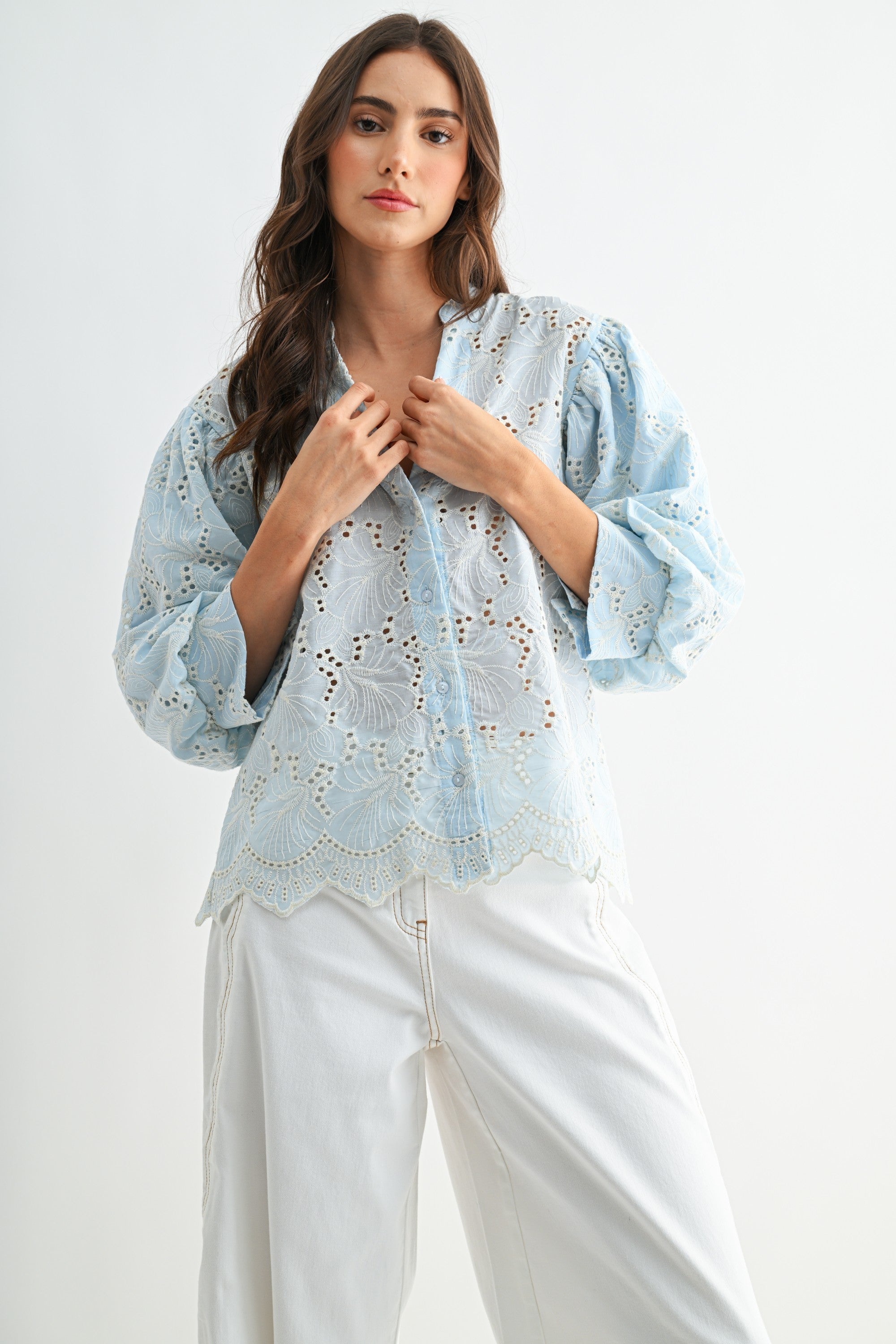 Embroidered Cotton Eyelet Blouse