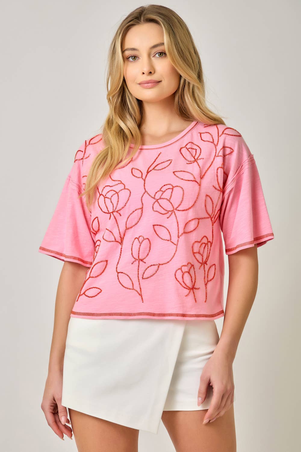 Floral Beaded Relaxed Tee