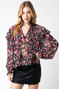 Ruffle Sleeve L/S Floral Top