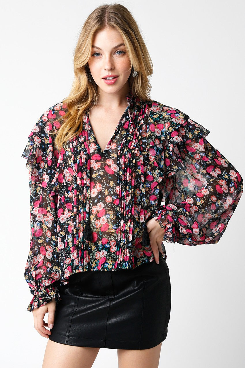 Ruffle Sleeve L/S Floral Top