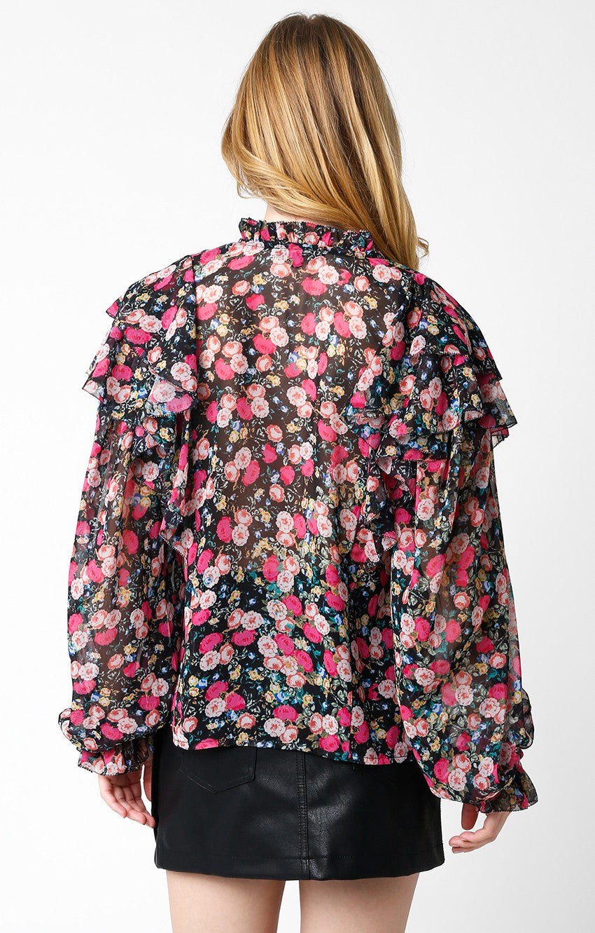 Ruffle Sleeve L/S Floral Top