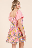 Embroidered Mesh Mini Dress