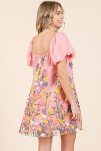 Embroidered Mesh Mini Dress