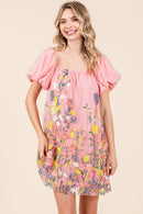 Embroidered Mesh Mini Dress