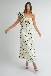 Polka Dot One Shoulder Ruffle Dress