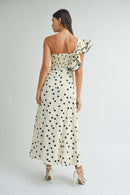 Polka Dot One Shoulder Ruffle Dress