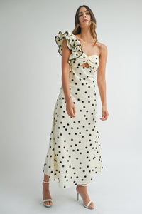Polka Dot One Shoulder Ruffle Dress