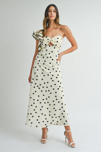 Polka Dot One Shoulder Ruffle Dress