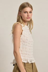 Smocked Lace Trim Sleeveless Top