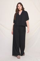 Black Linen Blend Cropped Dolman Shirt