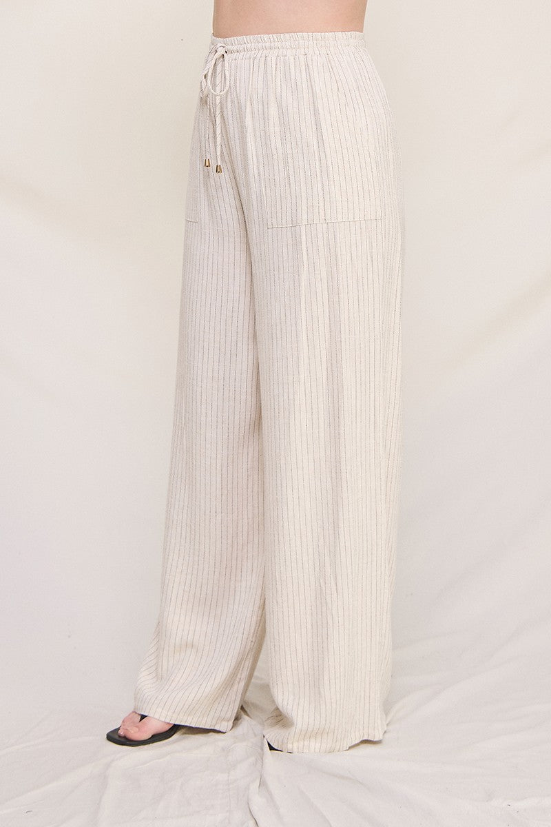 Striped Linen Smock Waist Pants