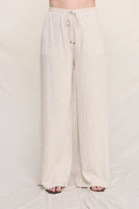 Striped Linen Smock Waist Pants
