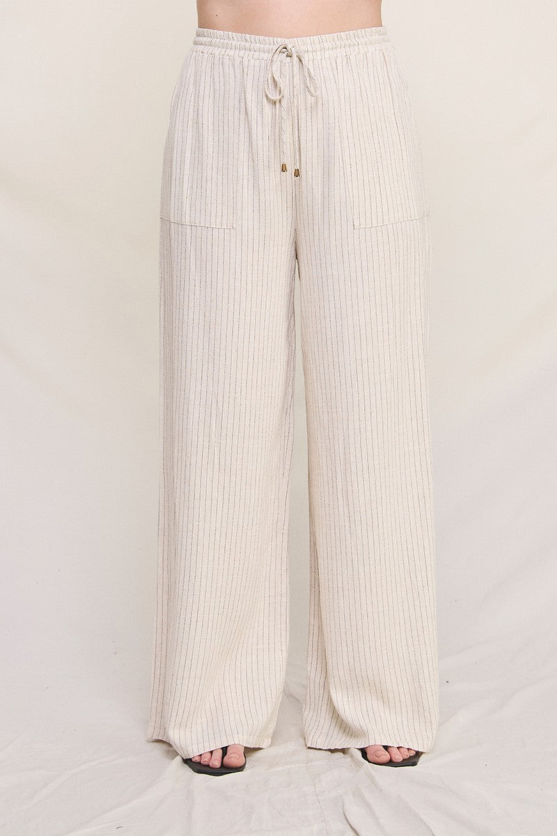 Striped Linen Smock Waist Pants