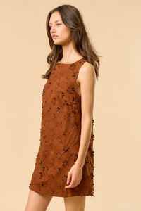 Flower Cut Out Suede Dress
