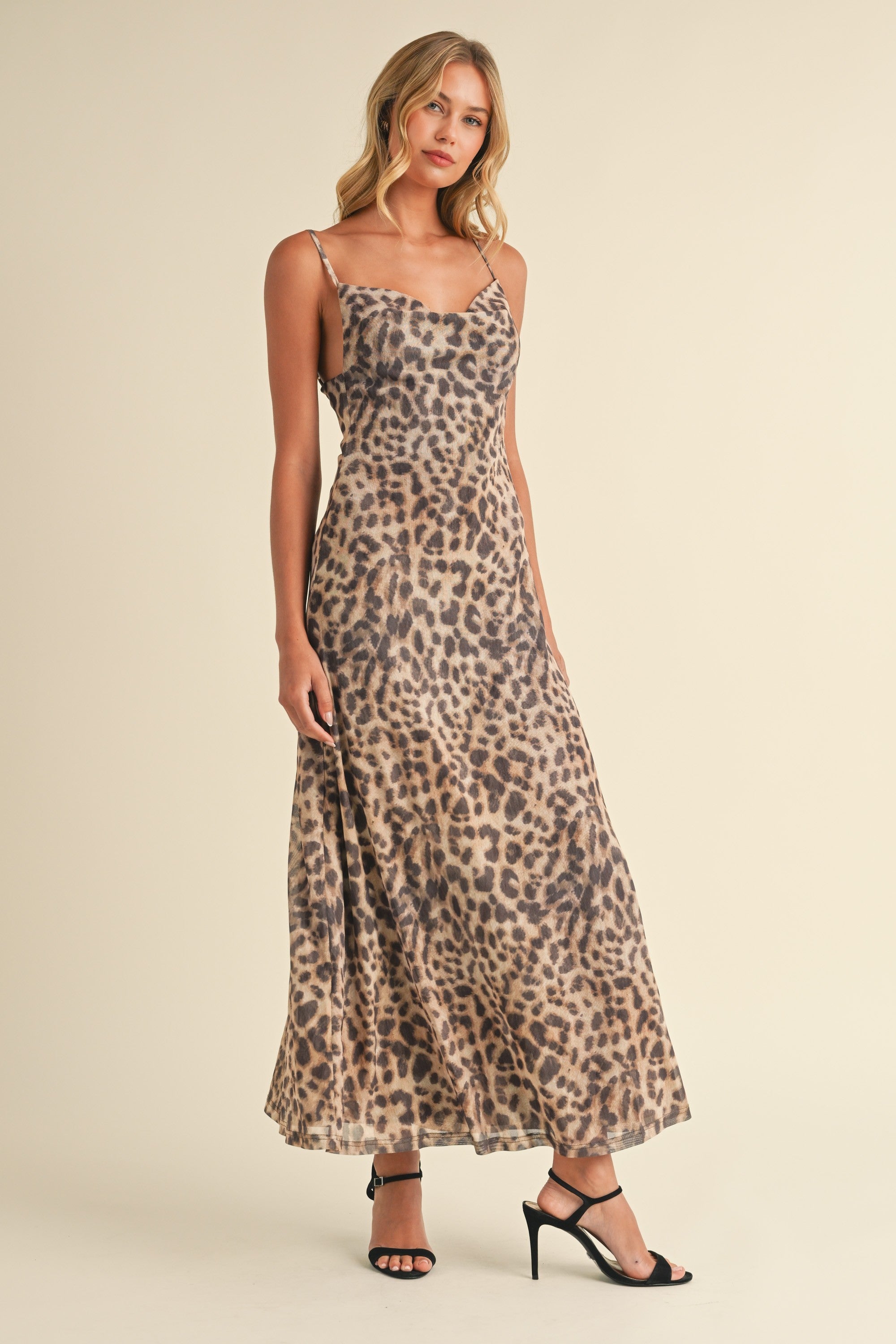Leopard Cowl Neck Maxi Dress