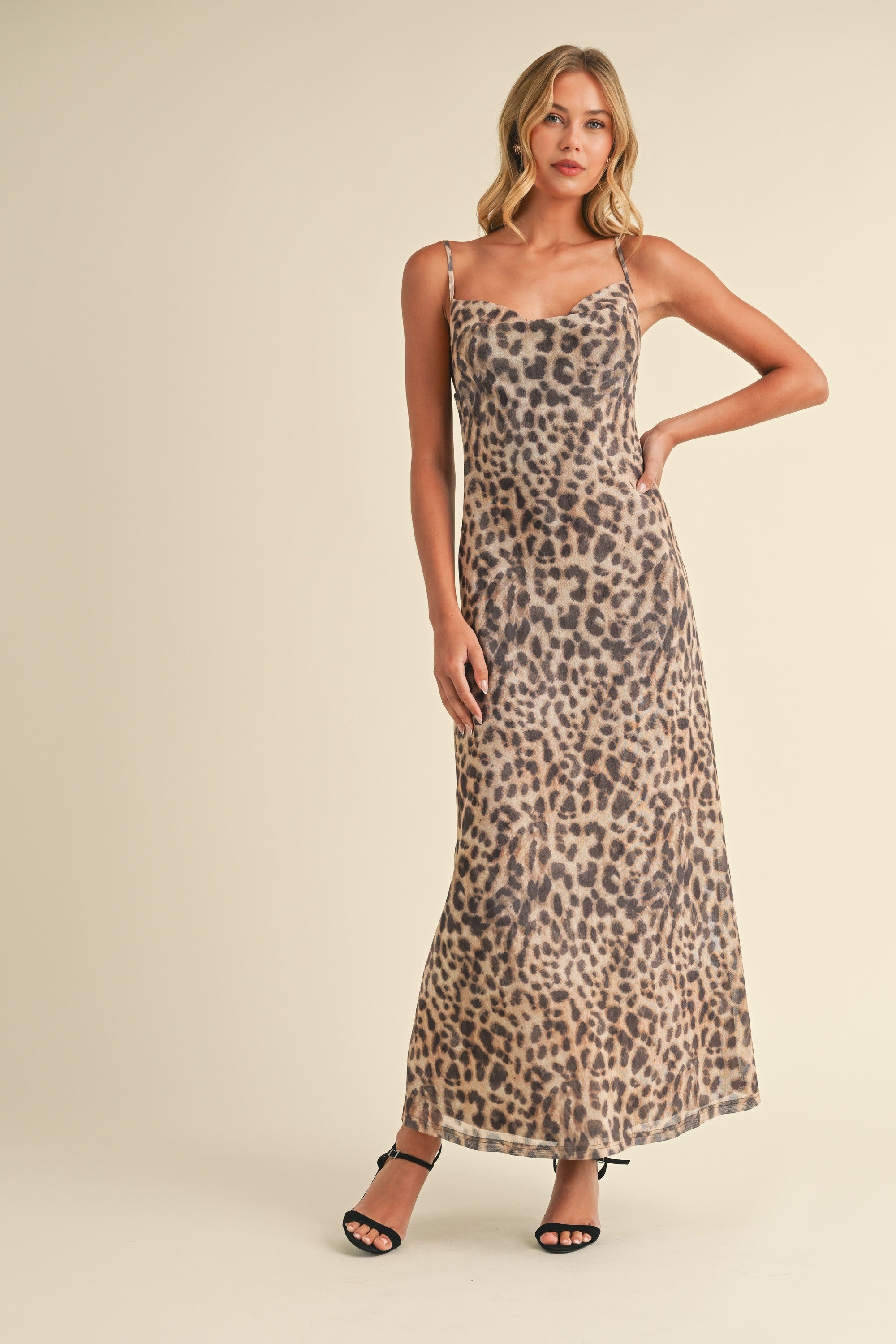 Leopard Cowl Neck Maxi Dress