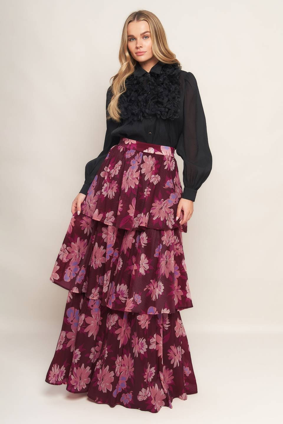 Printed Tiered Maxi Skirt