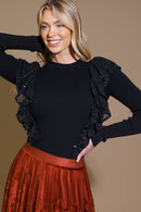 Sequin Ruffle Ribbed Top