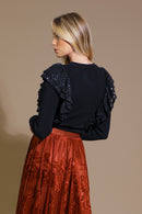 Sequin Ruffle Ribbed Top