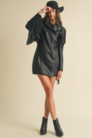 Faux Leather Fringe Blazer Dress