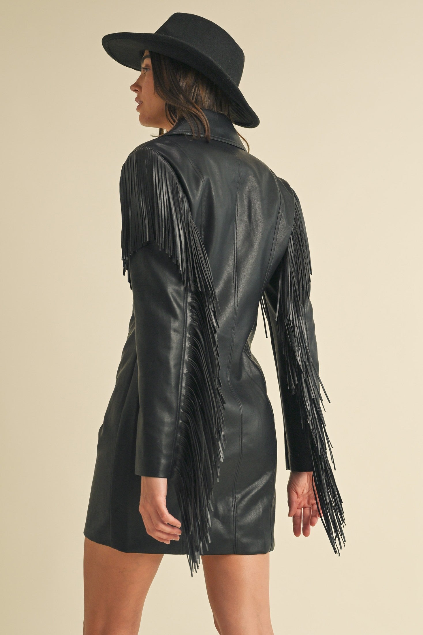 Faux Leather Fringe Blazer Dress