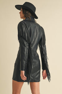 Faux Leather Fringe Blazer Dress