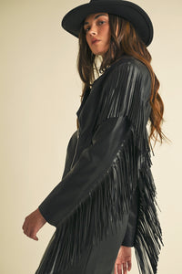 Faux Leather Fringe Blazer Dress